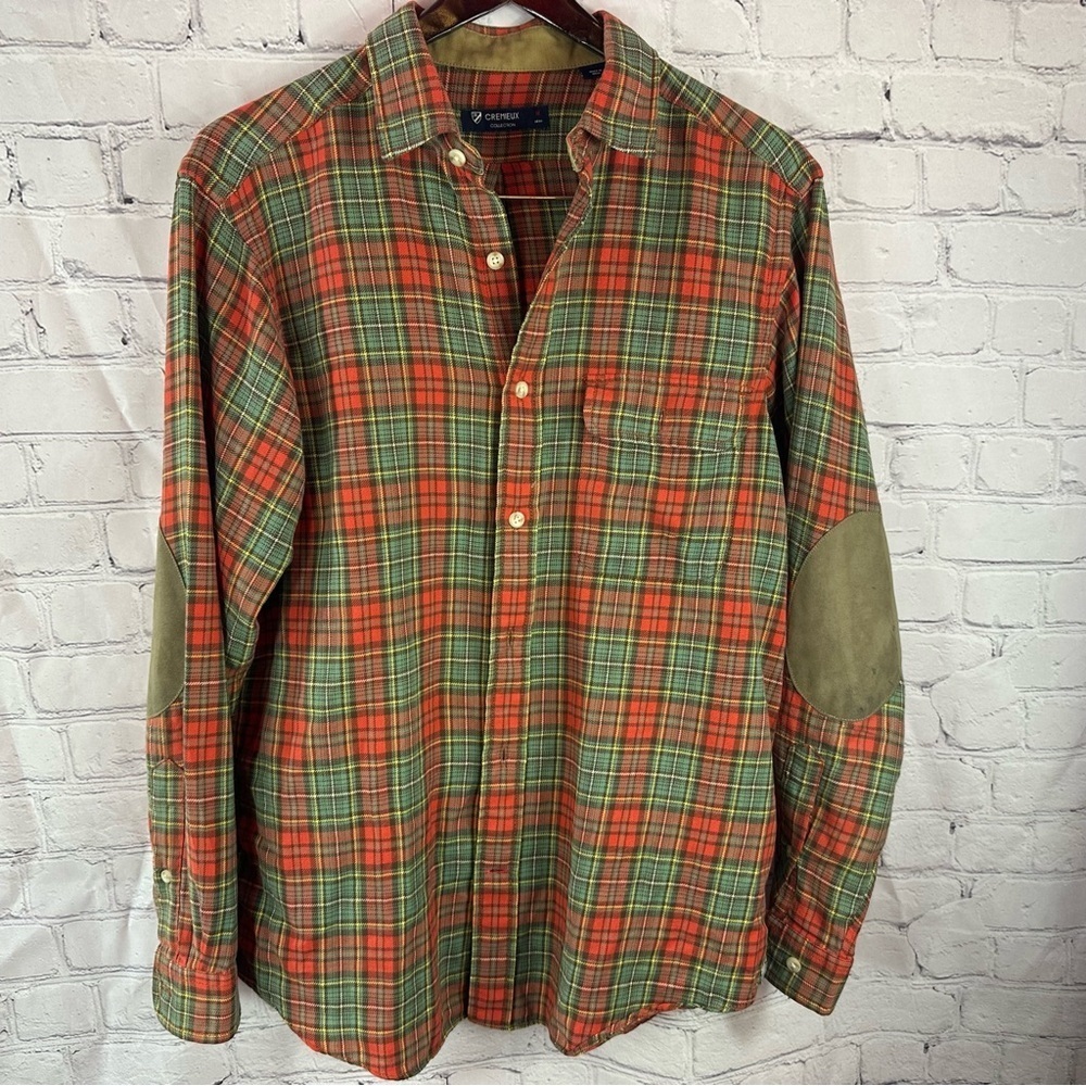 Daniel Cremieux tan Red plaid cotton flannel Casual Button Down Shirt sz M
